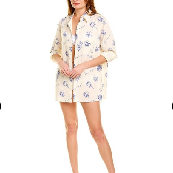 NWT WeWoreWhat Linen Dad Shirt Swim Cover Up Sarong Sz M Blue White Oversized - Picture 3 of 8